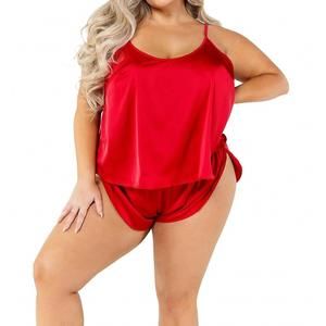 NEW ROMA CONFIDENTIAL soft satin tulip short set - plus in red